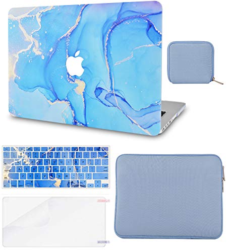 LuvCase MacBook Case - Color Collection - Blue Gold Swirl with Slim Sleeve, Keyboard Cover, Screen Protector and Pouch