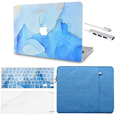 LuvCase Macbook Case  - Color Collection - Blue Swirl with Sleeve, Keyboard Cover, Screen Protector and USB Hub