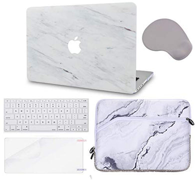 LuvCase Macbook Case 5 in 1 Bundle - Marble Collection - Silk White Marble with Sleeve, Keyboard Cover, Screen Protector and Mouse Pad