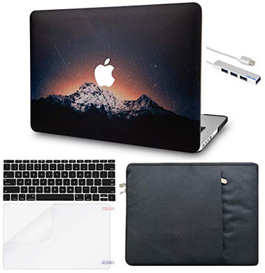 LuvCase Macbook Case 5 in 1 Bundle - Color Collection - Shooting Stars with Sleeve, Keyboard Cover, Screen Protector and USB Hub 3.0