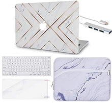 Load image into Gallery viewer, LuvCase Macbook Case 5 in 1 Bundle - Marble Collection - White Marble Gold Stripes with Sleeve, Keyboard Cover, Screen Protector and USB Hub 3.0