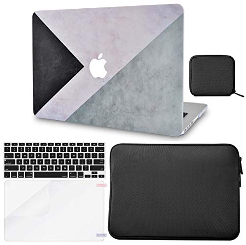 LuvCase Macbook Case 5 in 1 Bundle - Color Collection - Black White Grey with Slim Sleeve, Keyboard Cover, Screen Protector and Pouch