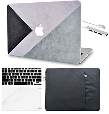 LuvCase Macbook Case 5 in 1 Bundle - Color Collection - Black White Grey with Sleeve, Keyboard Cover, Screen Protector and USB Hub 3.0