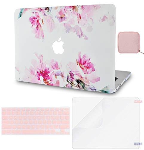 LuvCase Macbook Case 4 in 1 Bundle - Flower Collection - Flower 22 with Keyboard Cover, Screen Protector and Pouch