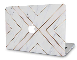 LuvCase Macbook Case 5 in 1 Bundle - Marble Collection - White Marble Gold Stripes with Slim Sleeve, Keyboard Cover, Screen Protector and Pouch