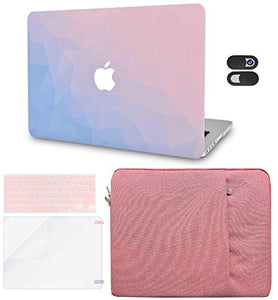 LuvCase Macbook Case 5 in 1 Bundle - Color Collection - Ombre Pink Blue with Sleeve, Keyboard Cover, Screen Protector and Webcam Cover