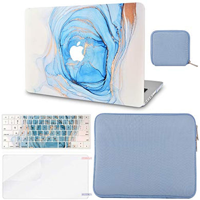 LuvCase MacBook Case - Color Collection - Blue White Swirl with Slim Sleeve, Keyboard Cover, Screen Protector and Pouch