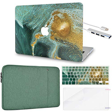 LuvCase MacBook Case  - Marble Collection - Basil Marble with Sleeve, Keyboard Cover, Screen Protector and USB Hub