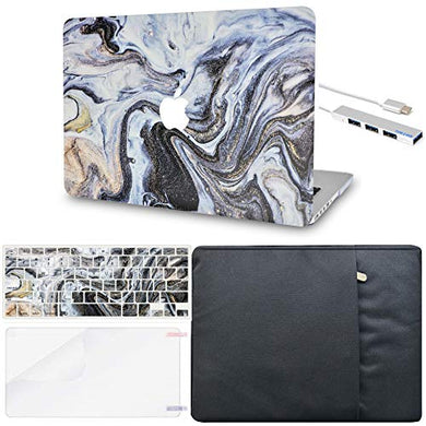 LuvCase MacBook Case  - Color Collection - Black Glitter Swirl with Sleeve, Keyboard Cover, Screen Protector and USB Hub