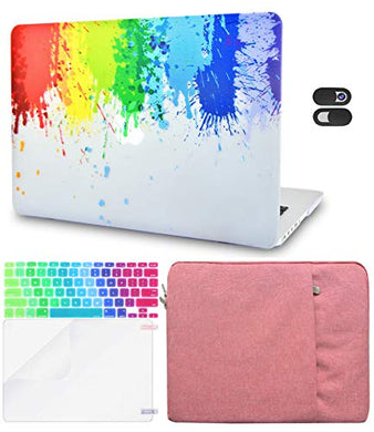 LuvCase Macbook Case 5 in 1 Bundle - Paint Collection - Rainbow Splat with Sleeve, Keyboard Cover, Screen Protector and Webcam Cover