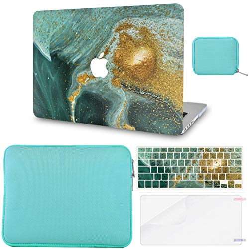 LuvCase MacBook Case - Marble Collection - Basil Marble with Slim Sleeve, Keyboard Cover, Screen Protector and Pouch