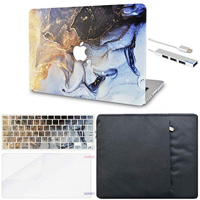 LuvCase MacBook Case  - Color Collection - Black Gold Swirl with Sleeve, Keyboard Cover, Screen Protector and USB Hub