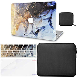 LuvCase MacBook Case - Color Collection - Black Gold Swirl with Slim Sleeve, Keyboard Cover, Screen Protector and Pouch