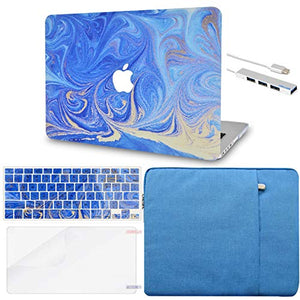 LuvCase Macbook Case - Marble Collection - Electric Blue Marble with Keyboard Cover, Screen Protector ,Sleeve ,USB Hub