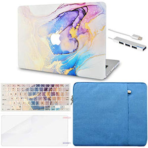 LuvCase Macbook Case  - Color Collection - Beige Blue Swirl with Sleeve, Keyboard Cover, Screen Protector and USB Hub