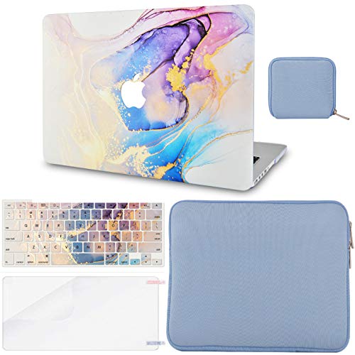 LuvCase Macbook Case - Color Collection - Beige Blue Swirl with Slim Sleeve, Keyboard Cover, Screen Protector and Pouch