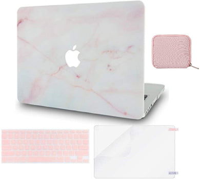 LuvCase Macbook Case 4 in 1 Bundle - Marble Collection - Pink Marble with Keyboard Cover, Screen Protector and Pouch