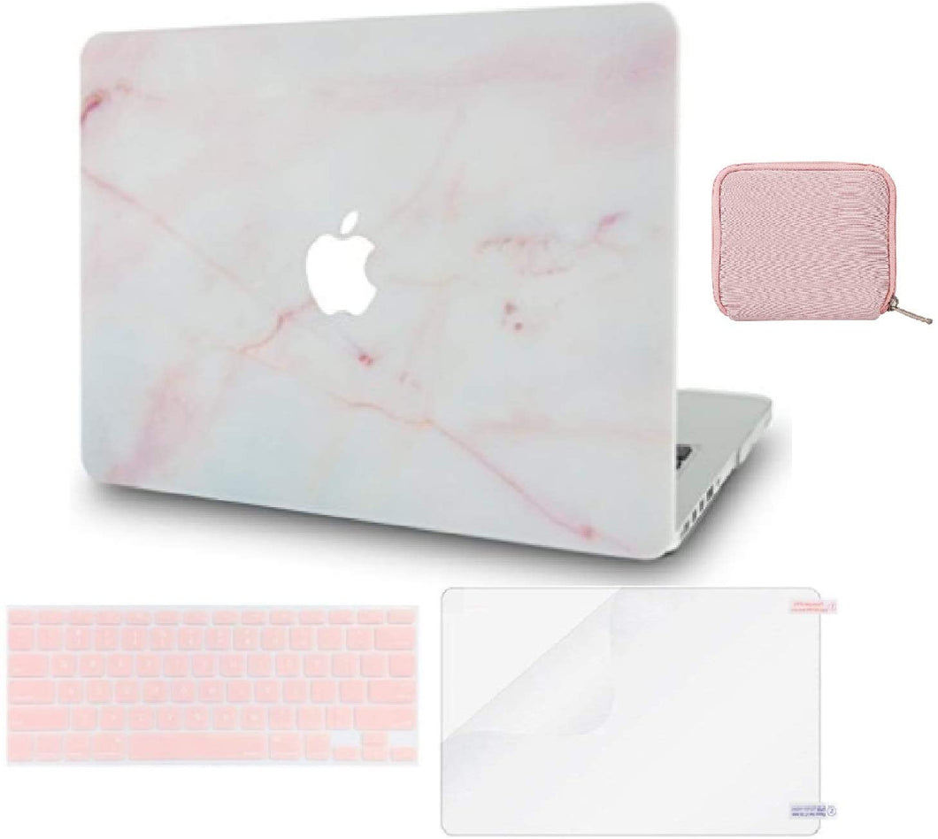 LuvCase Macbook Case 4 in 1 Bundle - Marble Collection - Pink Marble with Keyboard Cover, Screen Protector and Pouch