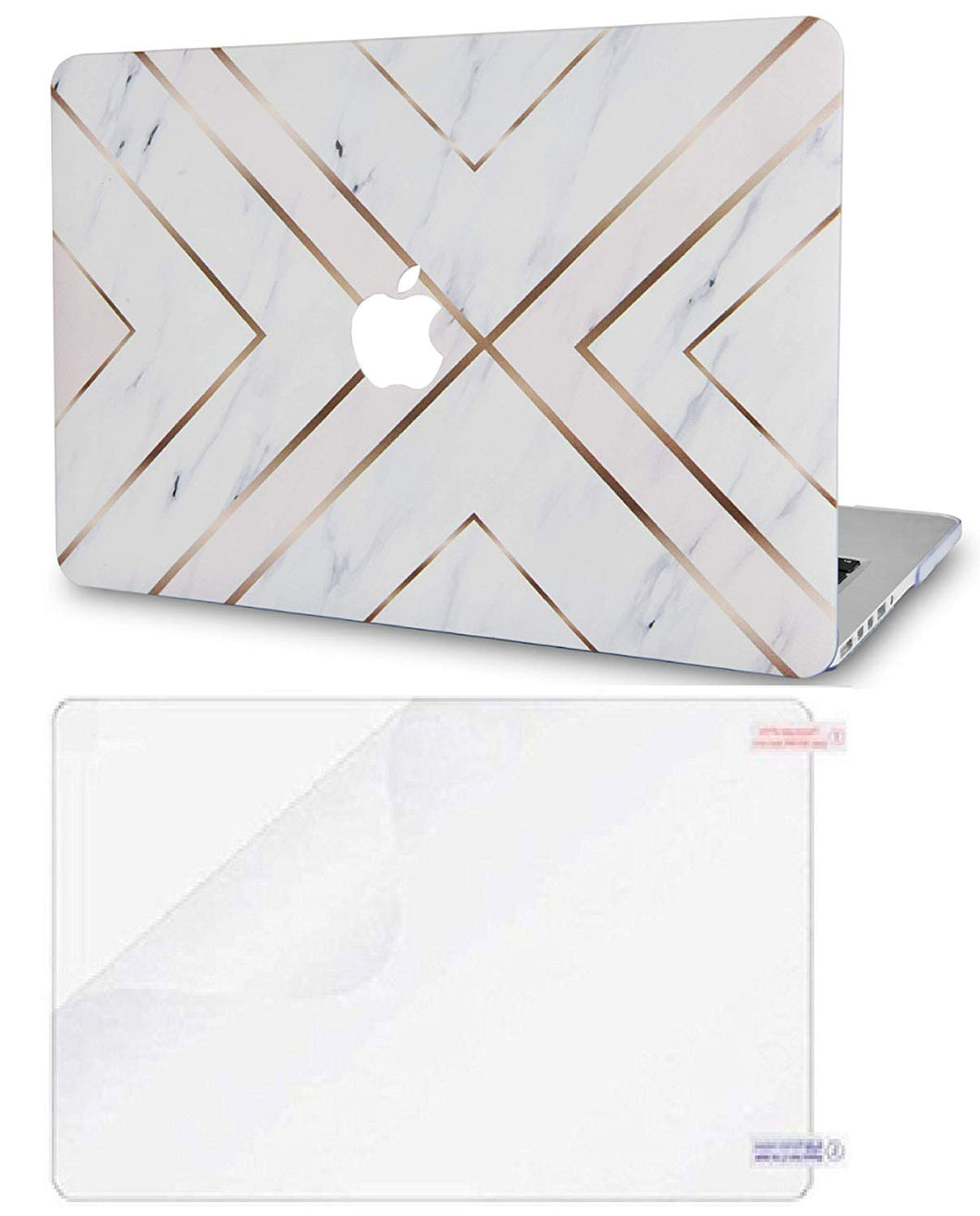 LuvCase Macbook Case Bundle - Marble Collection - White Marble Gold Stripes with Screen Protector
