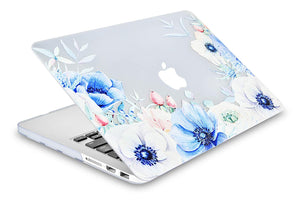 LuvCase Macbook Case Bundle - Flower Collection - Blue and White Poppy with Keyboard Cover