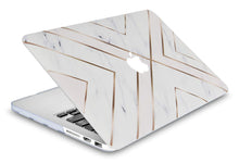 Load image into Gallery viewer, LuvCase Macbook Case 5 in 1 Bundle - Marble Collection - White Marble Gold Stripes with Sleeve, Keyboard Cover, Screen Protector and USB Hub 3.0