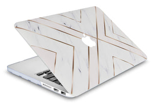 LuvCase Macbook Case 5 in 1 Bundle - Marble Collection - White Marble Gold Stripes with Sleeve, Keyboard Cover, Screen Protector and USB Hub 3.0