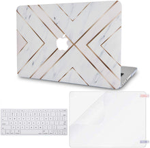 Load image into Gallery viewer, LuvCase Macbook Case Bundle - Marble Collection - White Marble Gold Stripes with Keyboard Cover and Screen Protector