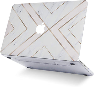 LuvCase Macbook Case Bundle - Marble Collection - White Marble Gold Stripes with Keyboard Cover and Screen Protector