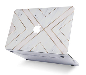 LuvCase Macbook Case 5 in 1 Bundle - Marble Collection - White Marble Gold Stripes with Sleeve, Keyboard Cover, Screen Protector and Webcam Cover