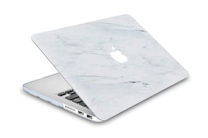 LuvCase Macbook Case 5 in 1 Bundle - Marble Collection - Silk White Marble with Slim Sleeve, Keyboard Cover, Screen Protector and Pouch