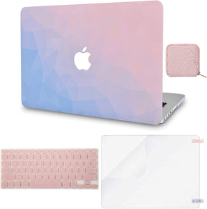 LuvCase Macbook Case 4 in 1 Bundle - Color Collection - Ombre Pink Blue with Keyboard Cover, Screen Protector and Pouch
