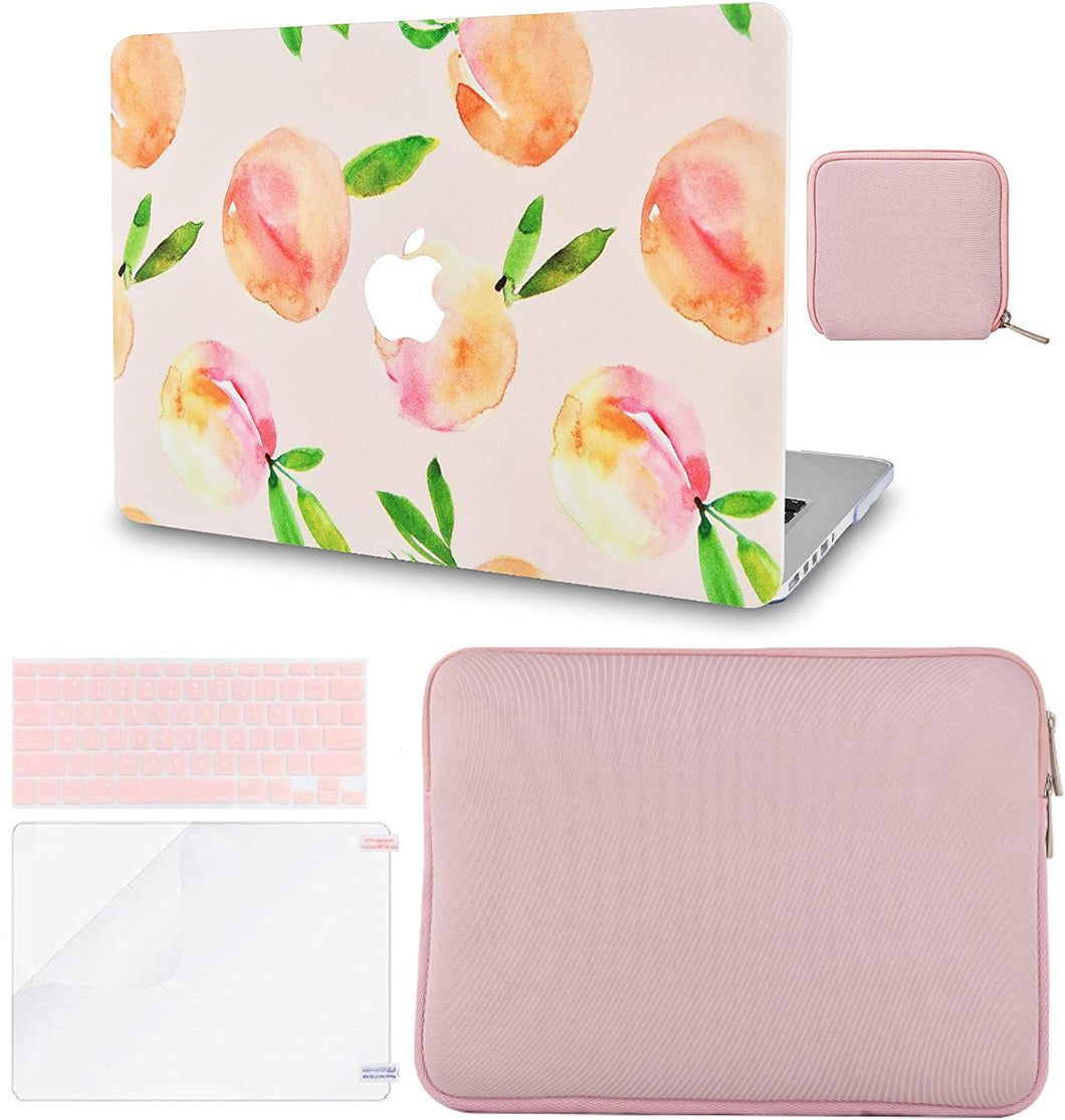 LuvCase Macbook Case 5 in 1 Bundle - Marble Collection - Orange with Slim Sleeve, Keyboard Cover, Screen Protector and Pouch