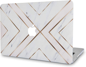 LuvCase Macbook Case Bundle - Marble Collection - White Marble Gold Stripes with Keyboard Cover and Screen Protector