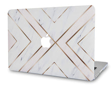 Load image into Gallery viewer, LuvCase Macbook Case 4 in 1 Bundle - Marble Collection - White Marble Gold Stripes with Keyboard Cover, Screen Protector and Pouch