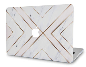 LuvCase Macbook Case 4 in 1 Bundle - Marble Collection - White Marble Gold Stripes with Keyboard Cover, Screen Protector and Pouch