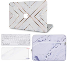 Load image into Gallery viewer, LuvCase Macbook Case Bundle - Marble Collection - White Marble Gold Stripes with Sleeve, Keyboard Cover and Screen Protector