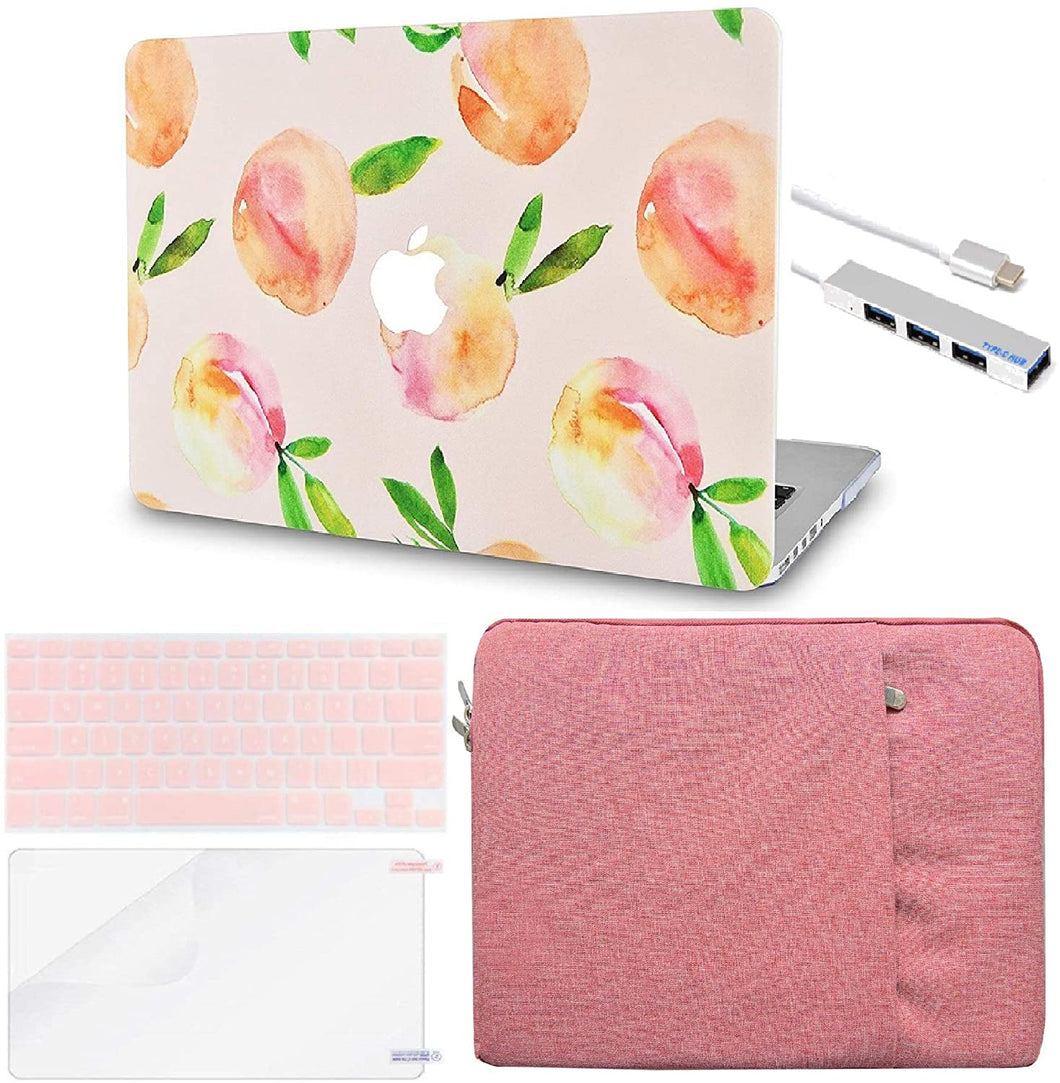 LuvCase Macbook Case 5 in 1 Bundle - Paint Collection - Orange with Sleeve, Keyboard Cover, Screen Protector and USB Hub 3.0