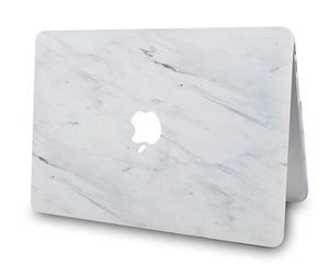 LuvCase Macbook Case 5 in 1 Bundle - Marble Collection - Silk White Marble with Slim Sleeve, Keyboard Cover, Screen Protector and Pouch