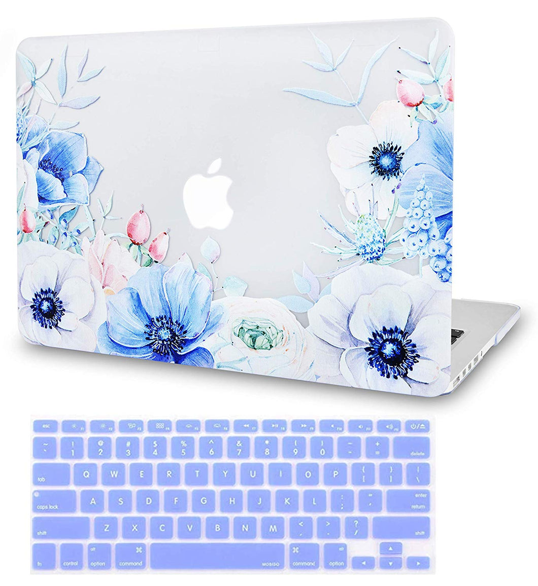 LuvCase Macbook Case Bundle - Flower Collection - Blue and White Poppy with Keyboard Cover