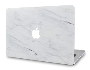 LuvCase Macbook Case 5 in 1 Bundle - Marble Collection - Silk White Marble with Slim Sleeve, Keyboard Cover, Screen Protector and Pouch