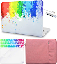 Load image into Gallery viewer, LuvCase Macbook Case 5 in 1 Bundle - Paint Collection - Rainbow Splat with Sleeve, Keyboard Cover, Screen Protector and USB Hub 3.0