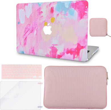 LuvCase Macbook Case 5 in 1 Bundle - Marble Collection - Pink Mist 2 with Slim Sleeve, Keyboard Cover, Screen Protector and Pouch