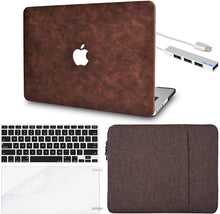 Load image into Gallery viewer, LuvCase Macbook Case 5 in 1 Bundle - Leather Collection - Brown Cow Leather with Sleeve, Keyboard Cover, Screen Protector and USB Hub 3.0