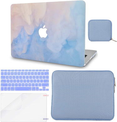 LuvCase Macbook Case 5 in 1 Bundle - Marble Collection - Blue Mist with Slim Sleeve, Keyboard Cover, Screen Protector and Pouch