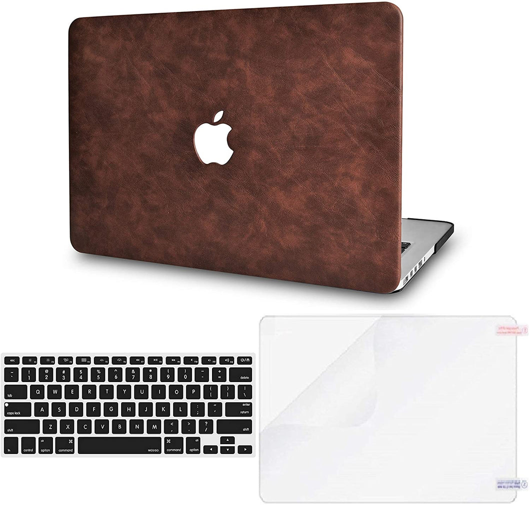 LuvCase Macbook Case Bundle - Leather Collection - Brown Cow Leather with Keyboard Cover and Screen Protector