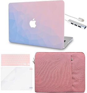 LuvCase Macbook Case 5 in 1 Bundle - Color Collection - Ombre Pink Blue with Sleeve, Keyboard Cover, Screen Protector and USB Hub 3.0