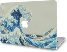 Load image into Gallery viewer, LuvCase Macbook Case 5 in 1 Bundle - Marble Collection - Japanese Wave with Slim Sleeve, Keyboard Cover, Screen Protector and Pouch