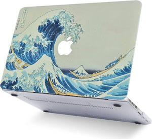 LuvCase Macbook Case 5 in 1 Bundle - Marble Collection - Japanese Wave with Slim Sleeve, Keyboard Cover, Screen Protector and Pouch