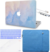 Load image into Gallery viewer, LuvCase Macbook Case 5 in 1 Bundle - Paint Collection - Blue Mist with Sleeve, Keyboard Cover, Screen Protector and USB Hub 3.0