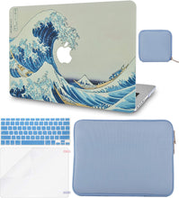 Load image into Gallery viewer, LuvCase Macbook Case 5 in 1 Bundle - Marble Collection - Japanese Wave with Slim Sleeve, Keyboard Cover, Screen Protector and Pouch